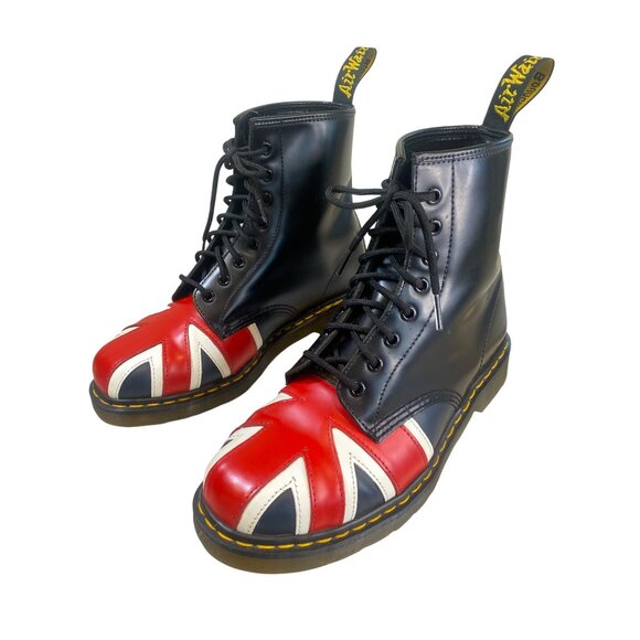 RARE Dr. Martens Union Jack FLag Leather Boots Black W10/ M9 EU42 British HTF - Picture 1 of 13